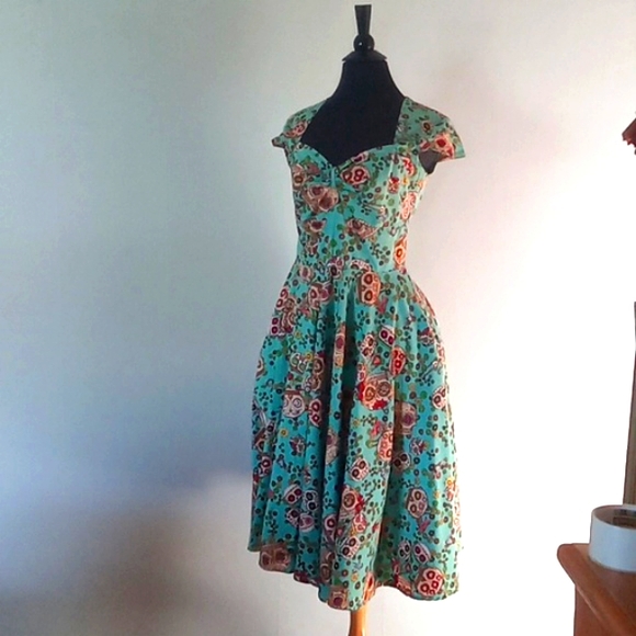 Hell Bunny Day of the dead candy skull retro swing dress XS - Picture 2 of 8